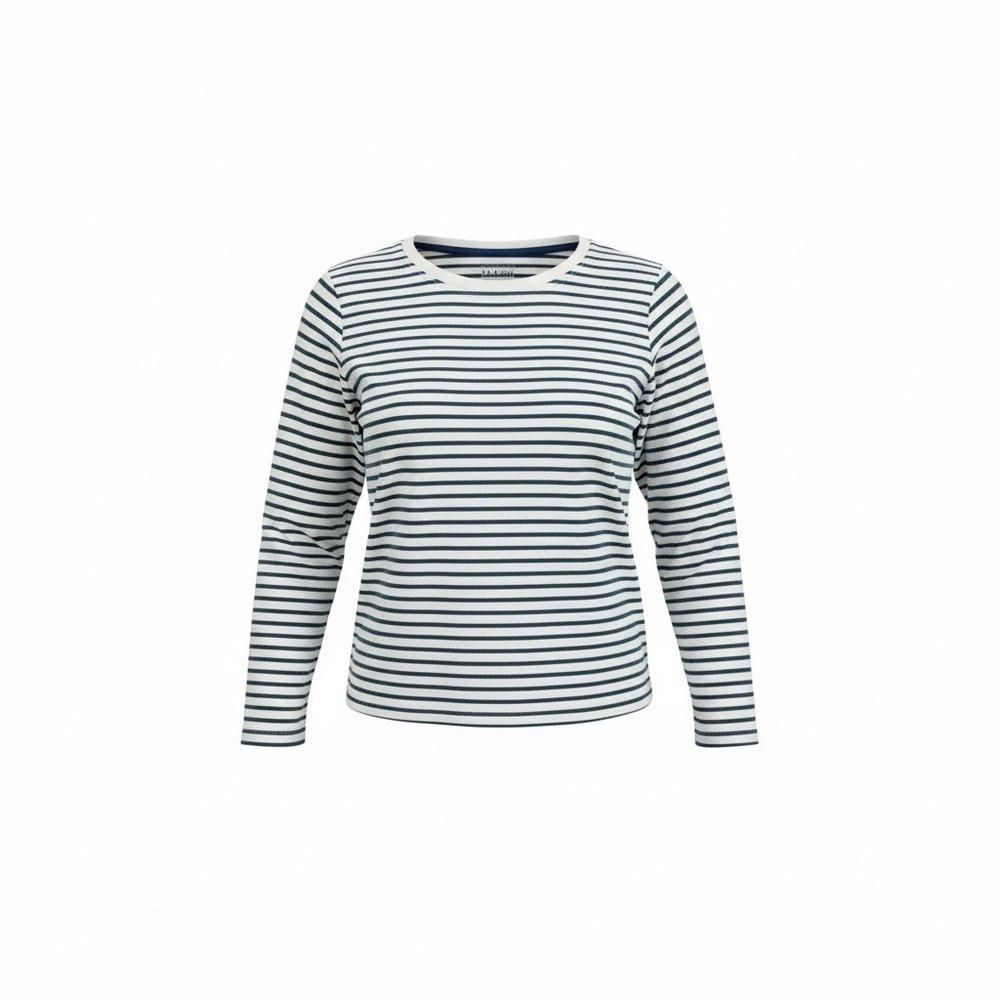 BASIC EDITIONS Long Sleeve T-Shirt Women Size 1X Chest 46 Blue/White Striped